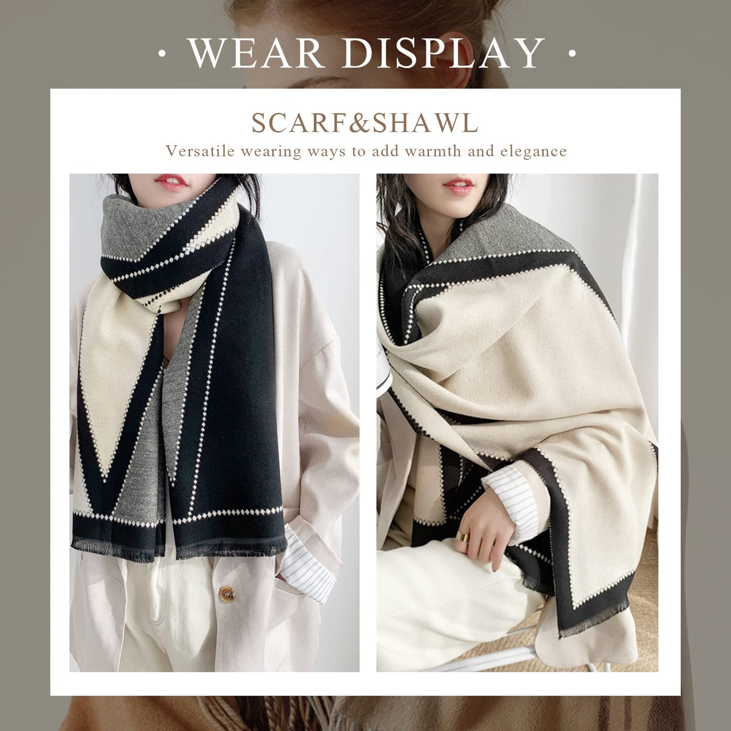 LumiSyne Winter Scarf Cashmere Shawl Women Men Fashion Geometric Pattern Warm Pashmina Scarf With Tassel Soft Long Wrap Stole