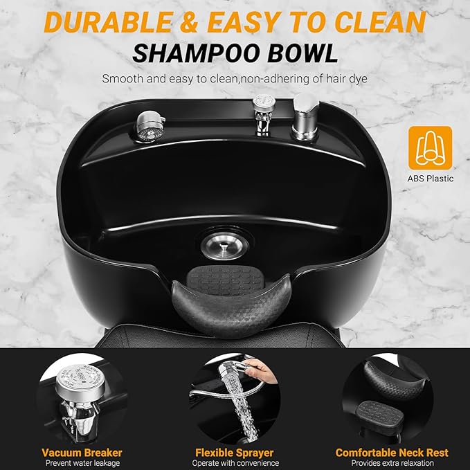 Shampoo Bowl and Chair Set for Salon 2PCS, Backwash Barber Chair,ABS Plastic Shampoo Bowl Sink Unit w/Storage Box for Beauty Spa Barbershop