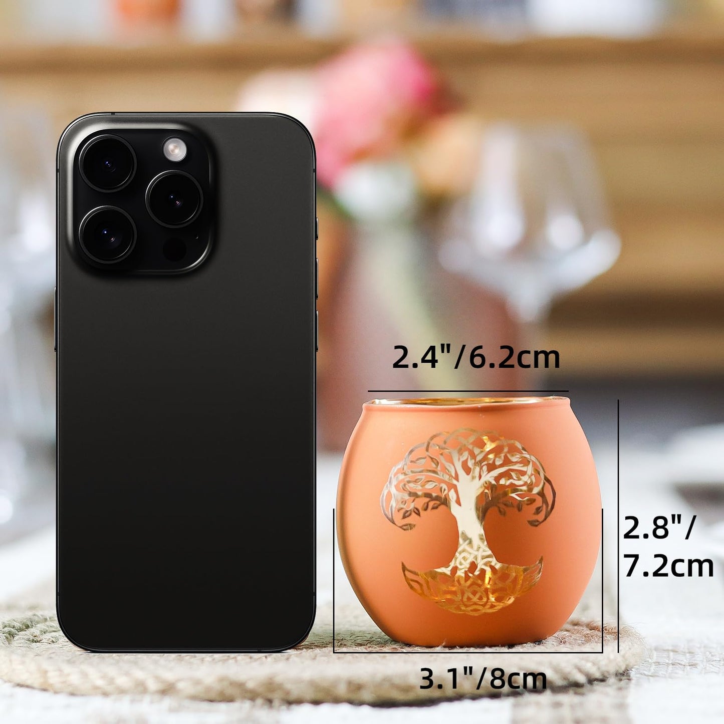 SHMILMH Fall Votive Candle Holders 6 PCS Tree of Life Glass Tea Light Candle Holders Wedding Centerpiece Decorations for Reception, Birthday Party, Bridal Shower Fall Table Decor