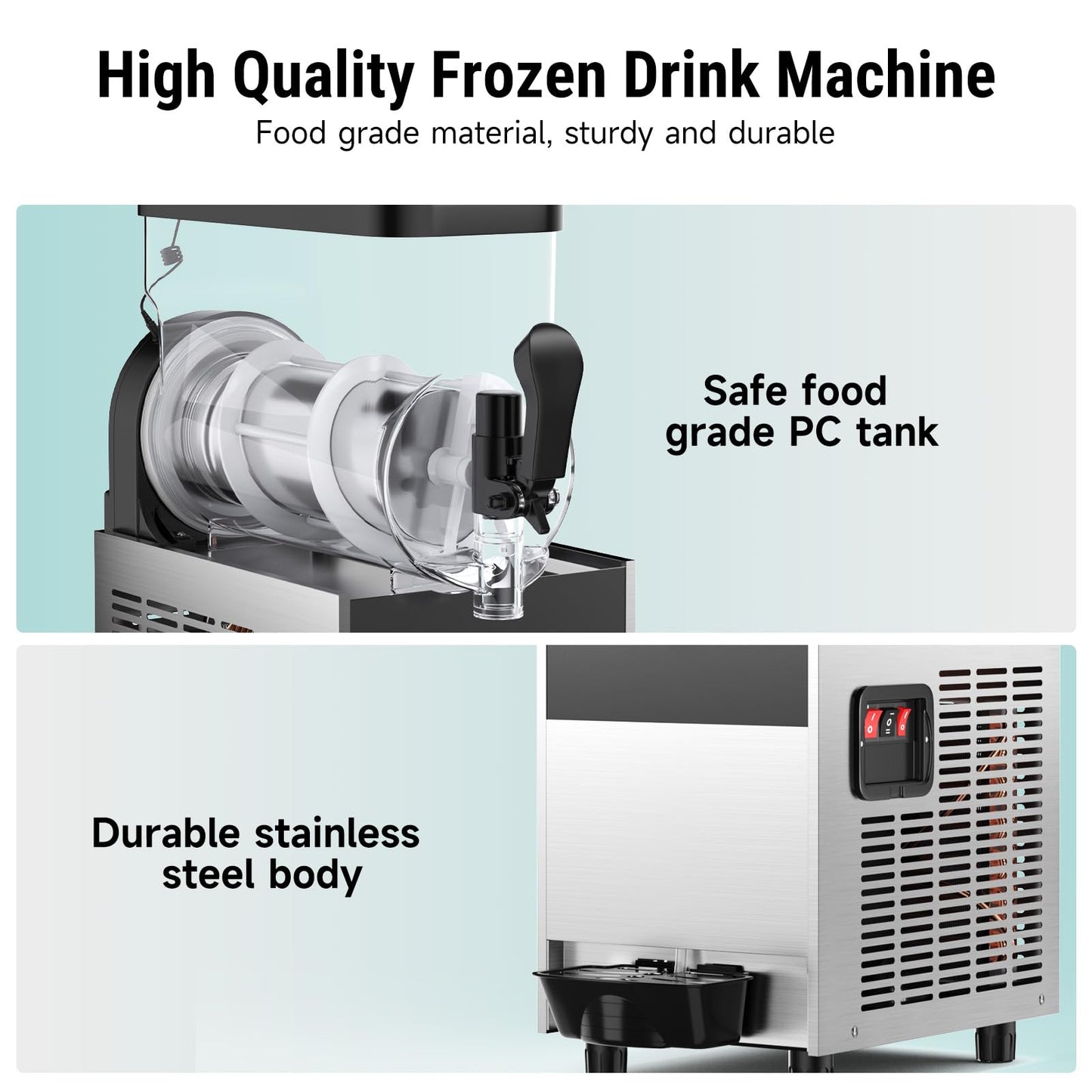 15L Commercial Slushy Machine with LED Light, 15L×1 Tanks Commercial Frozen Drink Machine, Stainless Steel Margarita Slushie Maker, Quick Making, for Wine Cocktails, Daiquiri Juice, Coffee