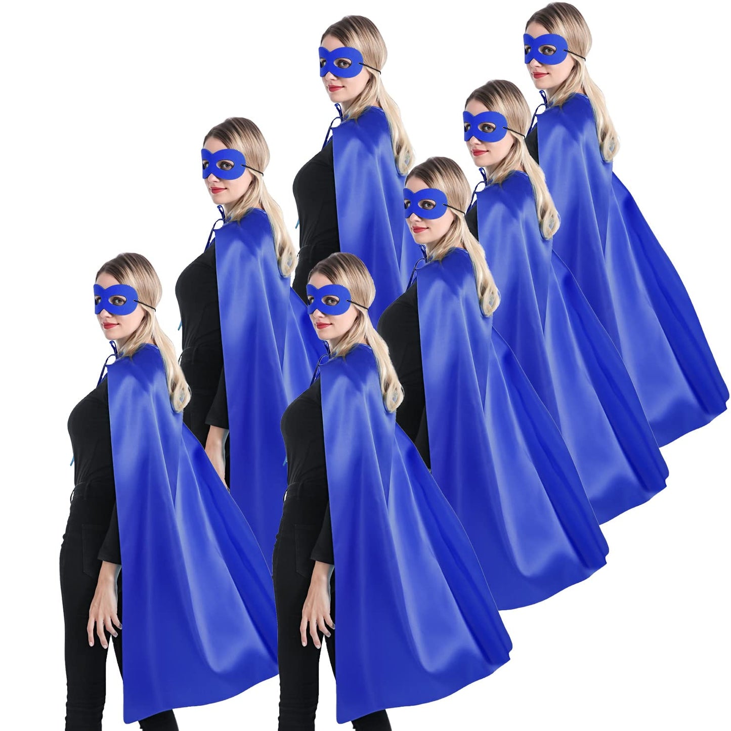 Kidsfere Superhero Capes and Masks for Teenagers Adults Men Women Team Building Dress Up Party Cape Halloween Costume 7 Pack (Blue)