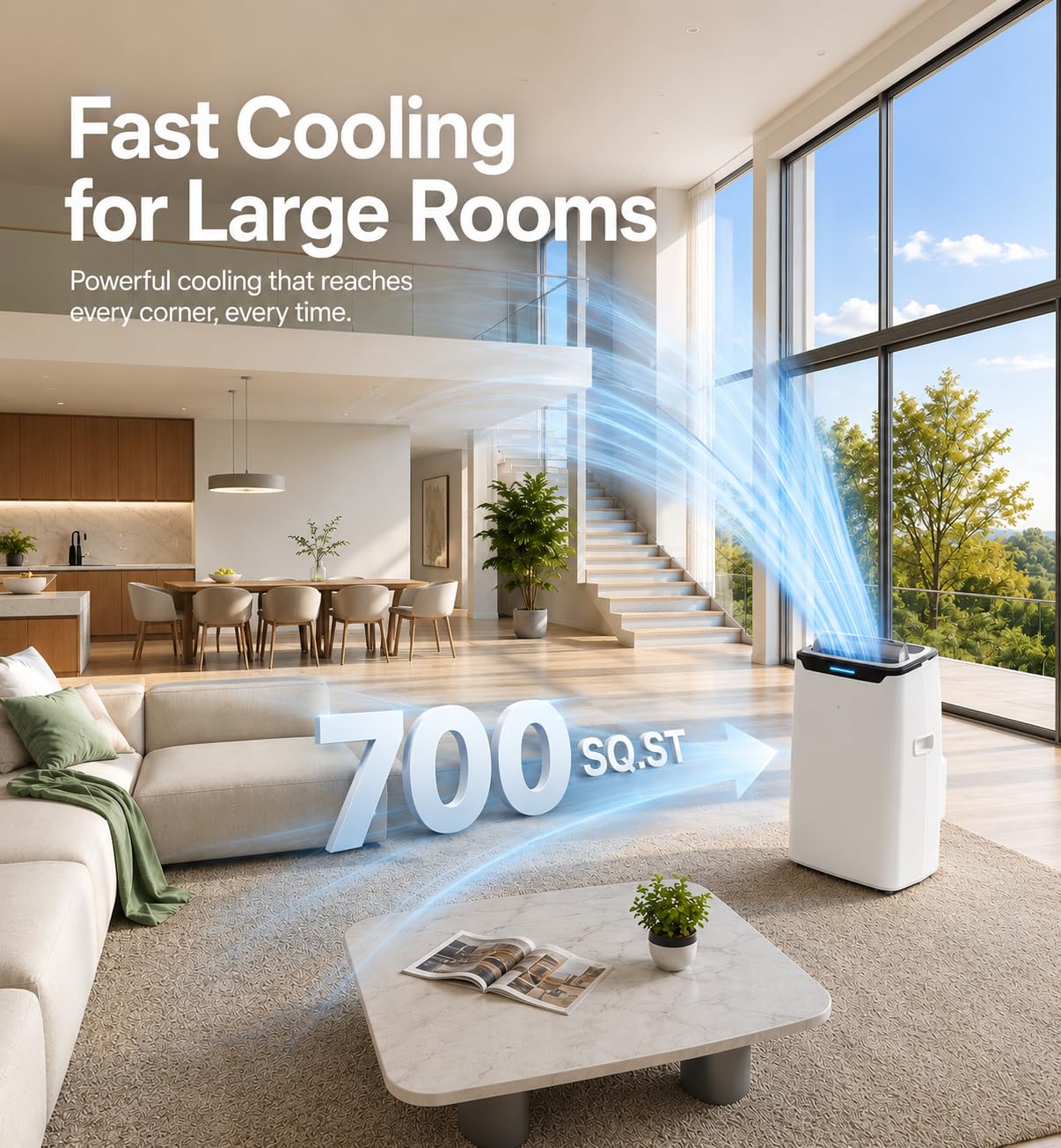Portable Air Conditioner, 14000 BTU Fast Cooling for Large Rooms up to 700 Sq.Ft, 3-in-1 Energy Efficient Portable AC Unit with Upward Airflow, Sleep Mode, for Bedroom/Apartment/Living Room