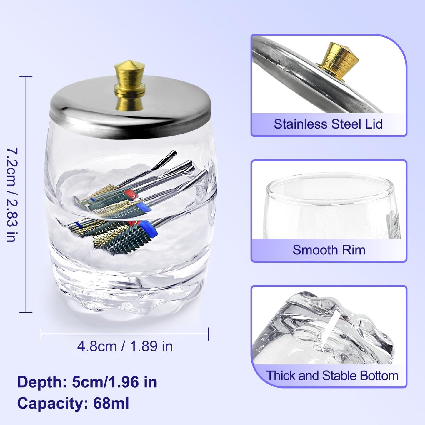 Honey Joy Crystal Disinfection Glass Cup Acrylic Liquid Powder Dappen Dish with Stainless Steel Metal Lid Glassware Tool For Nai