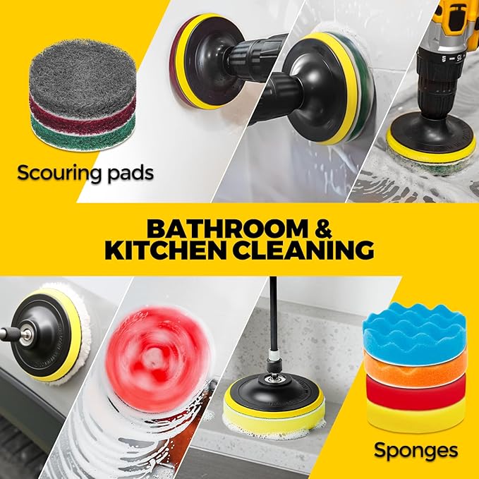 Holikme 22Pack Drill Brush Attachments Set, Scrub Pads & Sponge, Buffing Pads, Power Scrubber Brush, Car Polishing Pad Kit,Wax Applicator Pad,Car Cleaning Kit,Cleaning Supplies,Masonry Brushes(Blue)