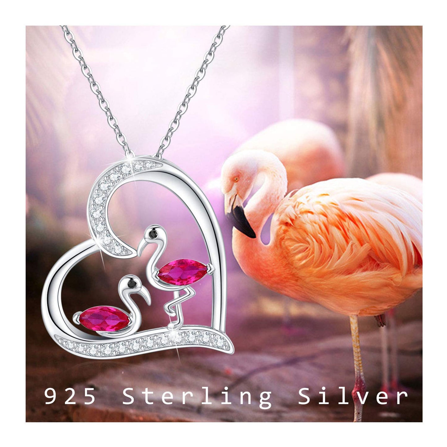 JUSTKIDSTOY Flamingo Gifts for Women 925 Sterling Silver Flamingo Necklace with Cubic Zirconia Pink Bird Jewelry Summer Birthday Gift for Girlfriend Daughter
