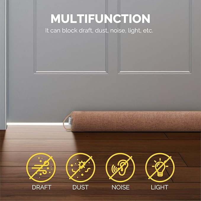 fowong Door Draft Stopper for Bottom of Door 30 Inch Weighted Noise Stopper Soundproof Draft Blocker, Brown