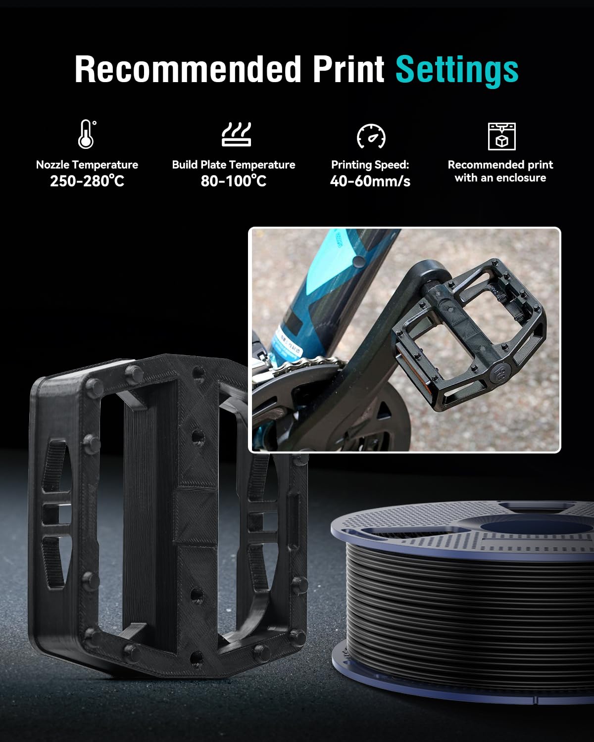 SUNLU ABS Filament 1.75mm 3D Printer Filament, Strong and Durable, Excellent Toughness, Individually Vacuum Packed, 4kg in Total, 1kg per Spool, Pack of 4, Black