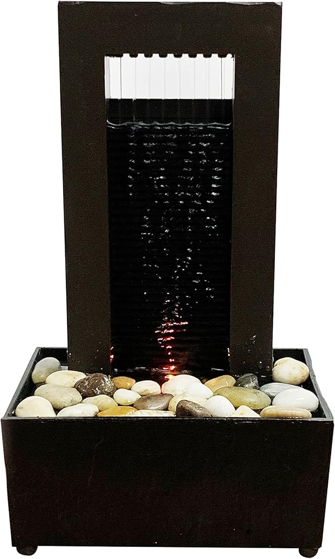 Nature's Mark 9.8" H Gapped Raining Slate Tabletop Water Fountain with Natural River Rocks and LED Lights (Power Cord Atta...