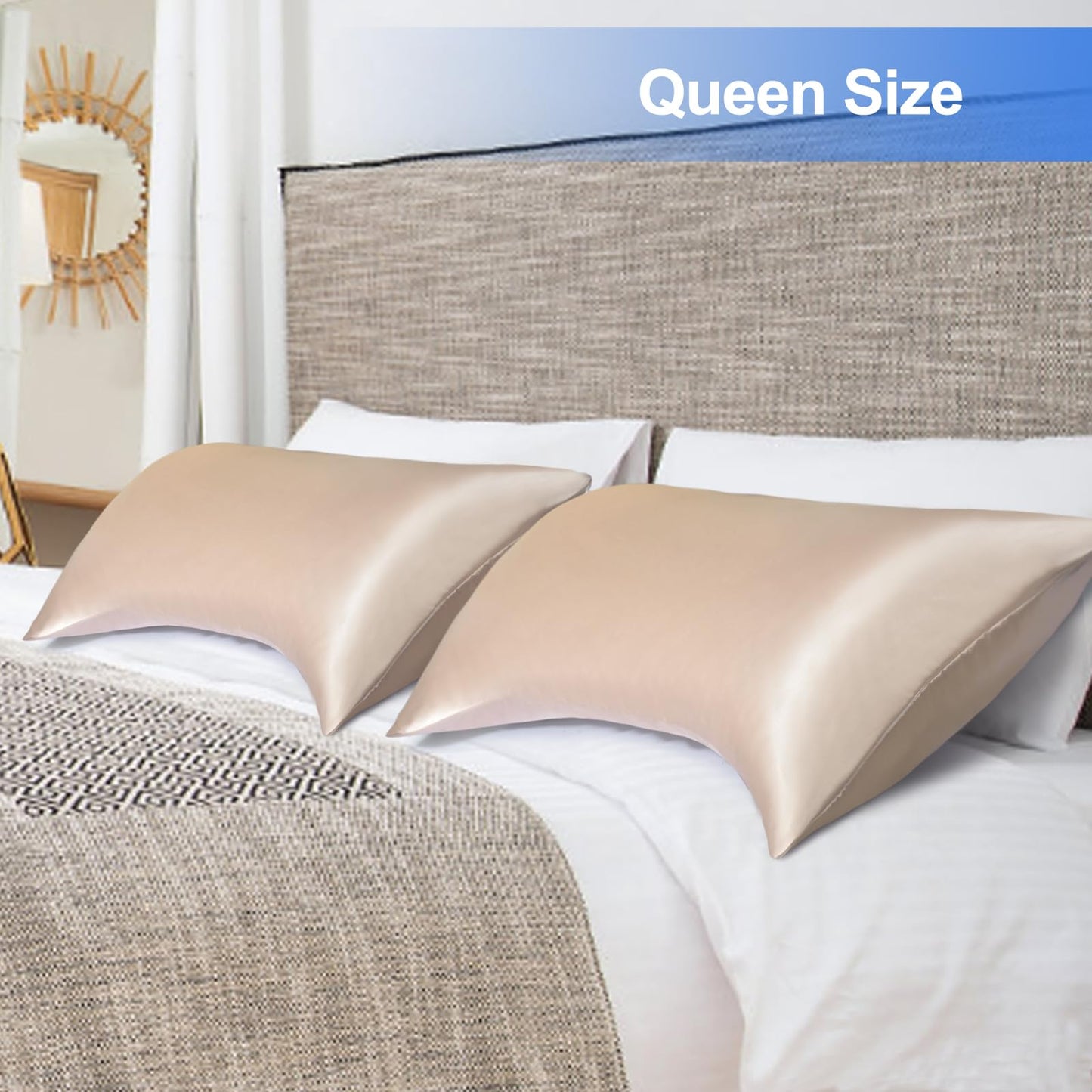 Curved Pillow Case, Side Sleeper Pillowcase, Champange Satin Pillowcase Cover with Zipper, Breathable and Soft, Queen Size 20 x 30 Inches