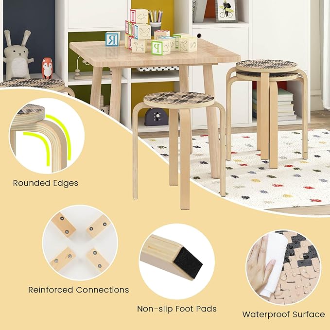 Giantex Stackable Stools Set of 4, 18" Round Stacking Backless Nesting Stools, School Chairs, Flexible Seating for Classroom Elementary, Students, Adults, Kitchen, Dining Room (Natural & Black)