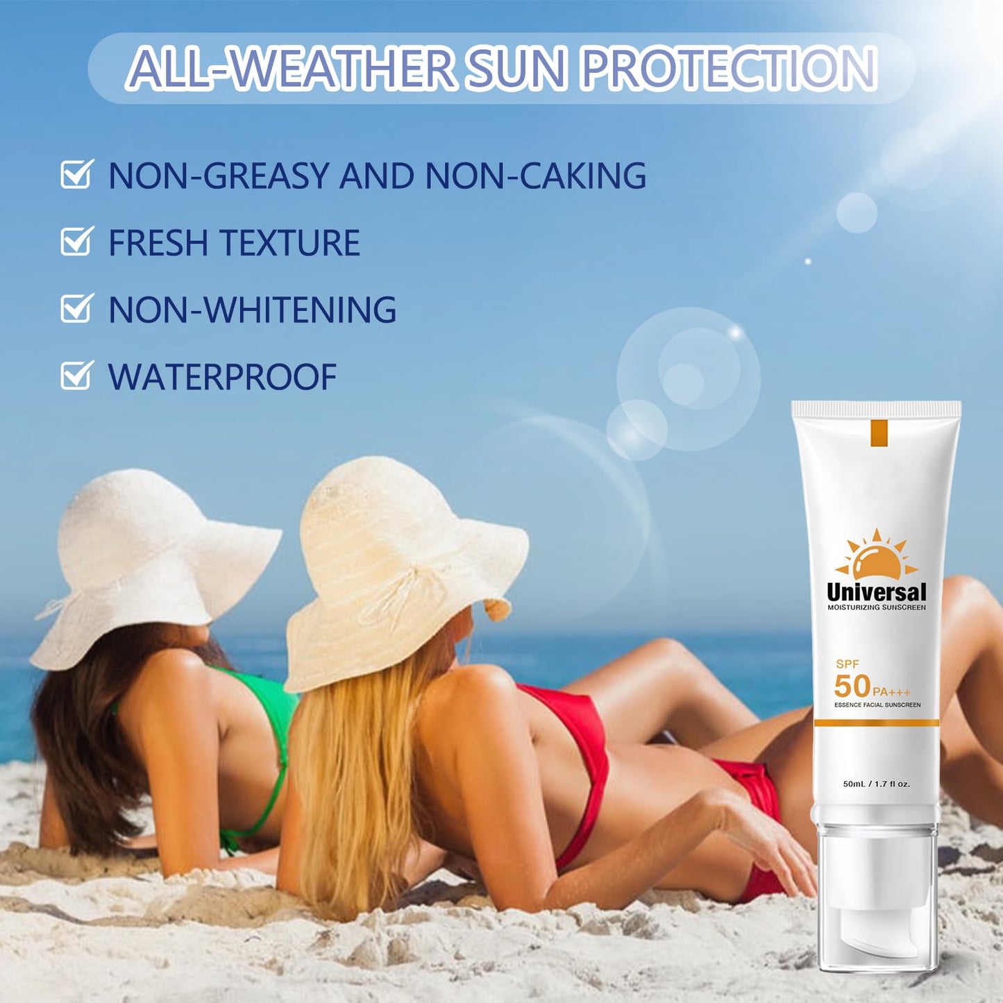2Psc Tinted Sunscreen for Face SPF 50, Universal Tinted Moisturizer SPF50 PA+++, Protector Solar Con Color, Hydrating Sun Essenc