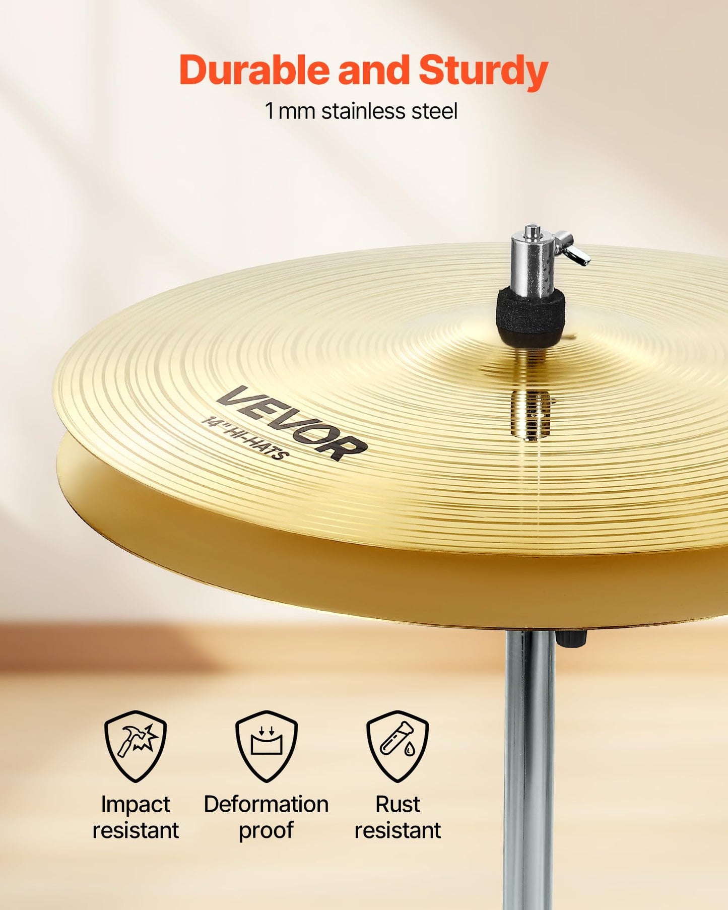 Vevor Cymbal Pack, 3 Pieces Cymbals For Drum Set, Alloy Cymbals Drum Set Includes 14-Inch Hi-Hats, 16-Inch Crash, 20-Inch Ride,