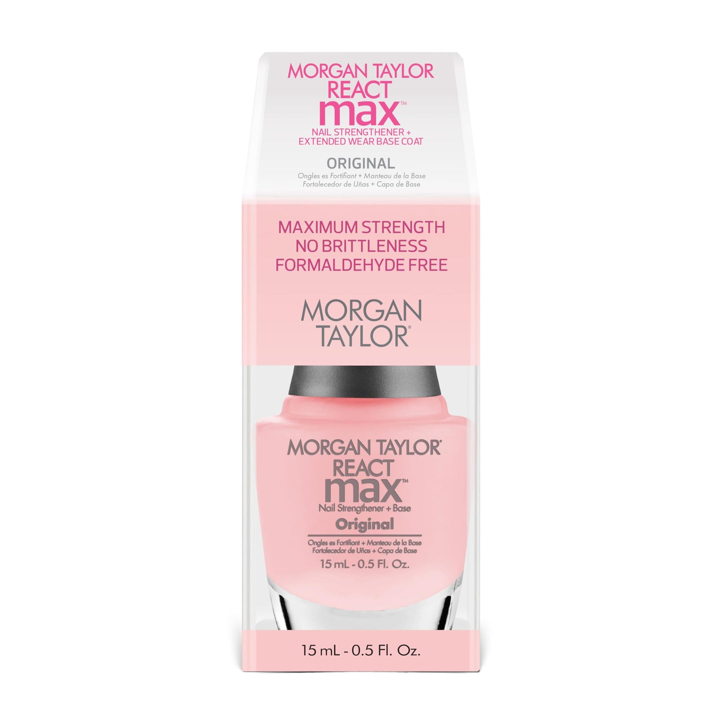 Morgan Taylor REACTmax Nail Strengthener & Extended Wear Base Coat - 2-in-1 Formula, Formaldehyde-Free, Strengthens, Nourishes &