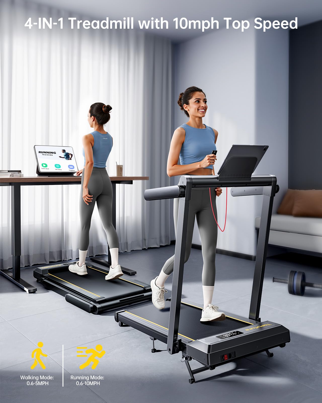 TOPUTURE Walking Pad Treadmill with 12% Incline & Handle Bar, Treadmills for Home with Bluetooth Speaker, Under Desk Treadmill Folding Walking Pad with APP & Remote Control