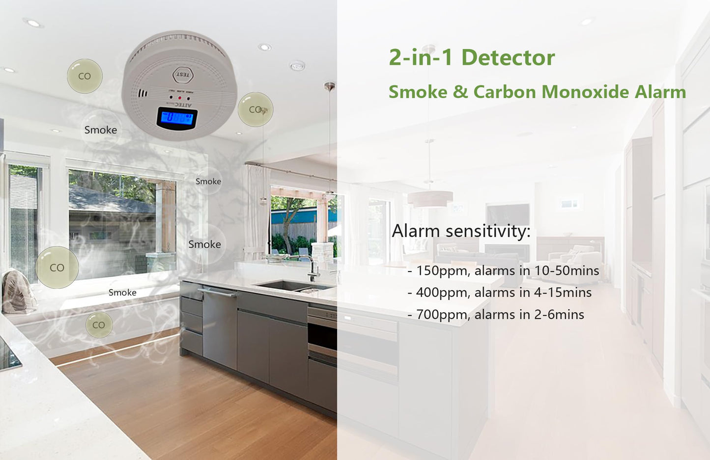 AITECseclfe Smoke and Carbon Monoxide Detector Combo, Fire Alarms Smoke detectors and Smart co Detector with Battery Powered for Home, Travel or RV, Portable, Digital Display (1 Pack)