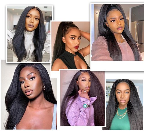 OLFORY Hair Bundles 12A Yaki Kinky Straight Human Hair 3 Bundles 100% Unprocessed Mongolian Virgin Human Hair Kinky Straight Bundles Yaki Hair Natural Color (16 18 20)