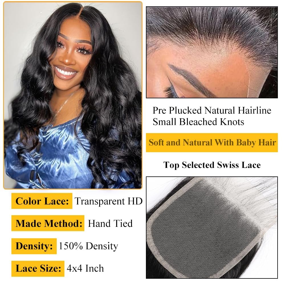 QTHAIR Brazilian 16A Grade Body Wave Bundles with Closure (20 22 22+18inch) 350g 100% Unprocessed Virgin Human Hair Extensions B