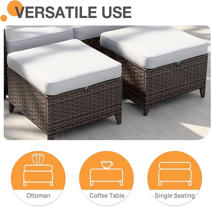 COOS BAY Harbor Retreat 5 Piece Outdoor Furniture Set, Patio Conversation Set with Patio Chairs, 2 Seat Loveseat and Ottomans, Wicker Furniture, Brown/Beige