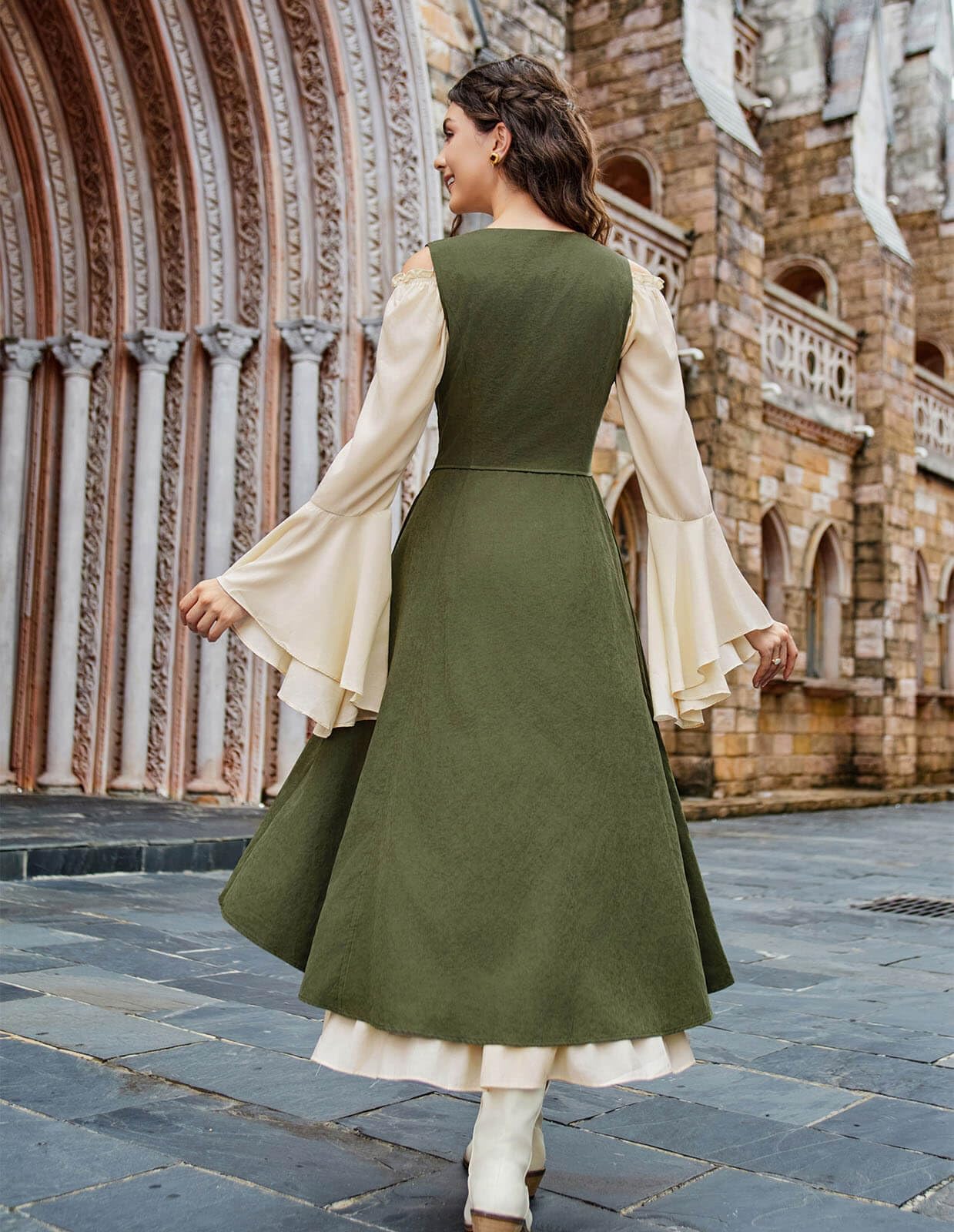 Scarlet Darkness Women Renaissance Costume Pirate Overdress Medieval Underbust Dress Army Green XXL