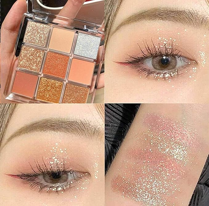 Kayswang 9 colors glitter eyeshadow palette makeup palette matte high pigment color cream texture natural eye shadow powder eye shadow palette in autumn and winter long lasting waterproof (matte pink)