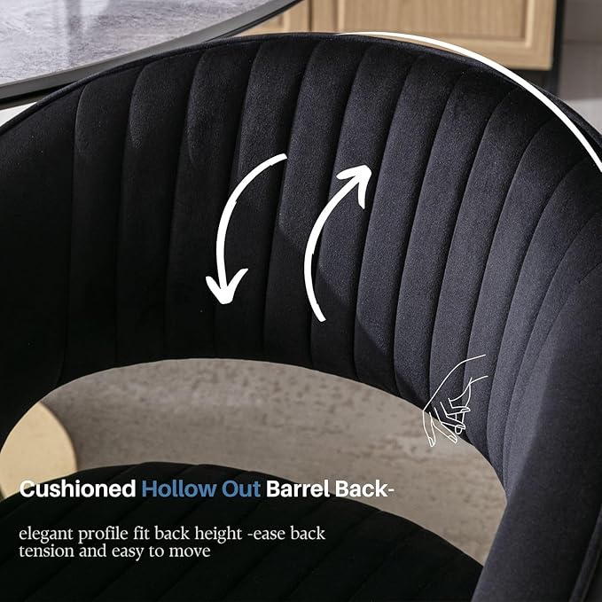 COMULER Black and Gold Velvet Dining Chairs, Modern Dining Room Chairs with Arms Set of 2 Upholstered Accent Chair Armchair with Barrel Back for Kitchen Living Room