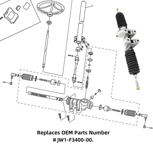 Roykaw Golf Cart Steering Gear Box Assembly Replacement with Tie Rod Ends Compatible with Yamaha G29/Drive Gas & Electric Models, Steering Rack and Pinion, Durable and Sturdy, OEM# JW1-F3400-00