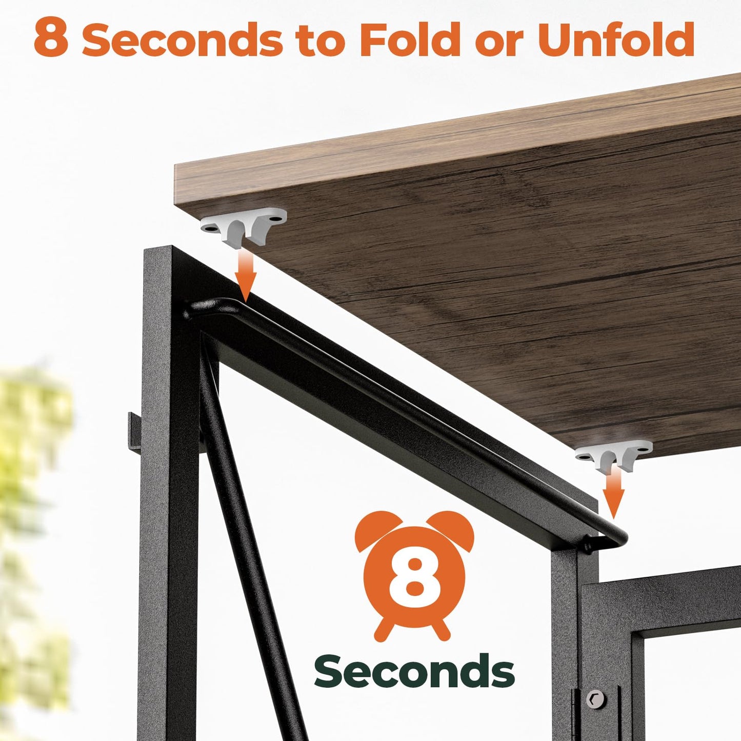 SOROGRA Folding Desk with Storage Pocket for Small Spaces, 31.5 Inch Foldable Desk with Headphone Hook for Bedroom Home Office, Portable Writing Table, Easy Assembly, Brown