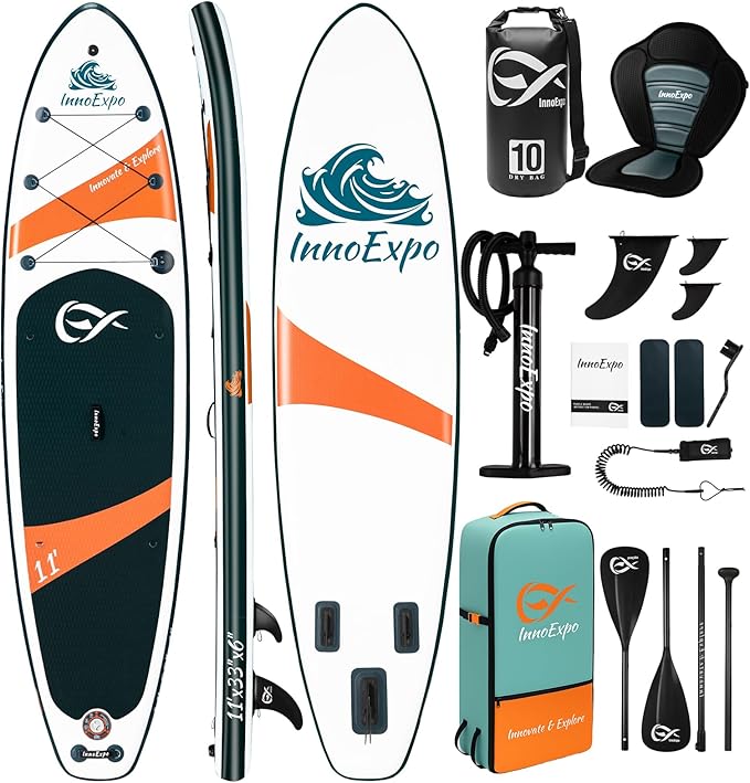 InnoExpo Inflatable Stand Up Paddle Boards with Premium Accessories, Wide Stable SUP Paddle Board Design, Non-Slip Comfort...