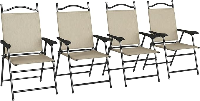 Outsunny Folding Patio Chairs, Set of 4 Sports Chairs for Adults, Camping Chairs with Armrests, Breathable Mesh Fabric Sea...