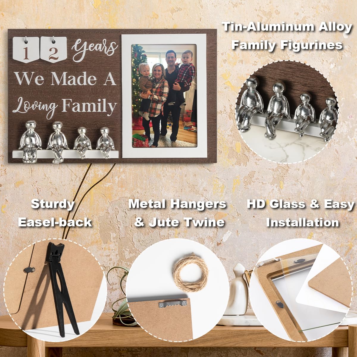 Wedding Anniversary Idea for Wife Gifts for All Anniversaries, 10 Year Tin Gift for Couples Him Her Husband, Aluminum Sculptures Family Tree Picture Frame Keepsake Decor Sculptures DIY Personalized