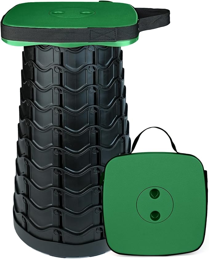 Outward Gear Collapsible Folding Stool Upgrade Heavy Duty 550lbs Load Capacity Foldable Portable Camping Stools Sturdy Retractable Telescoping Stool (Green)