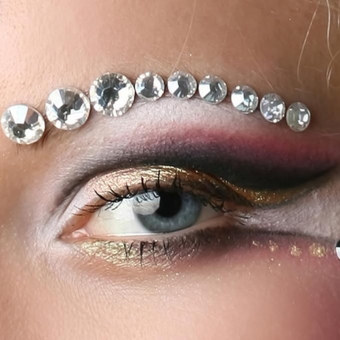 Self Adhesive Face Gems and Pearls for Makeup, Festival Jewels, Hair Gems, Rhinestone Stickers for Face, Eye, Makeup, Nail, Body, Crafts 3/4/5/6 mm 975Pcs (01.gem_White)