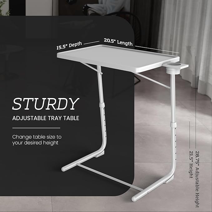 Our Modern Space Adjustable TV Tray Table - 6 Height & 3 Tilt Angle Settings | Multifunctional Foldable Tray Table for Eating Laptop Dinner or Bed Use | Easy to Assemble & Store | Portable Desk