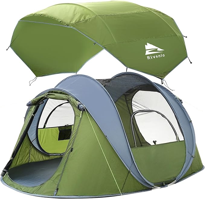 4 Person Easy Pop Up Tent, Automatic Setup, Waterproof, 2 Doors-Instant Family Tents for Camping, Hiking & Traveling, 9.5’...