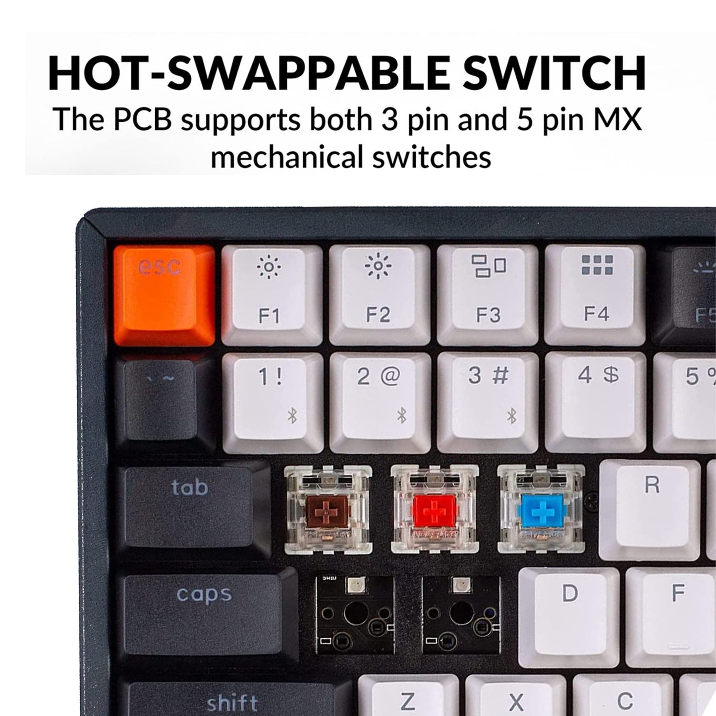 Keychron K2 Wireless Bluetooth/Usb Wired Gaming Mechanical Keyboard, Hot-Swappable 75% Layout 84 Keys Rgb Led Backlight, Aluminu