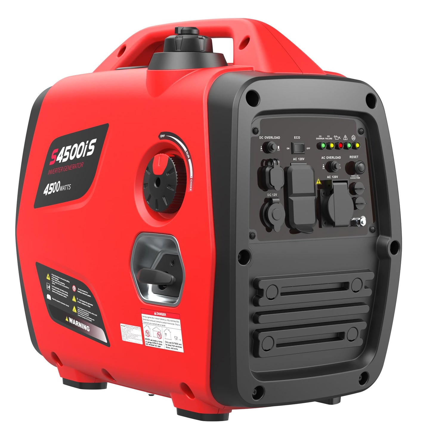 SIOKIUU 4500W Portable Generator Super Quiet Inverter Generator Ultra Lightweight for Home Backup Outdoor Camping, CO Sensor Protect, EPA, ECO Mode (4500W+CO Sensor)