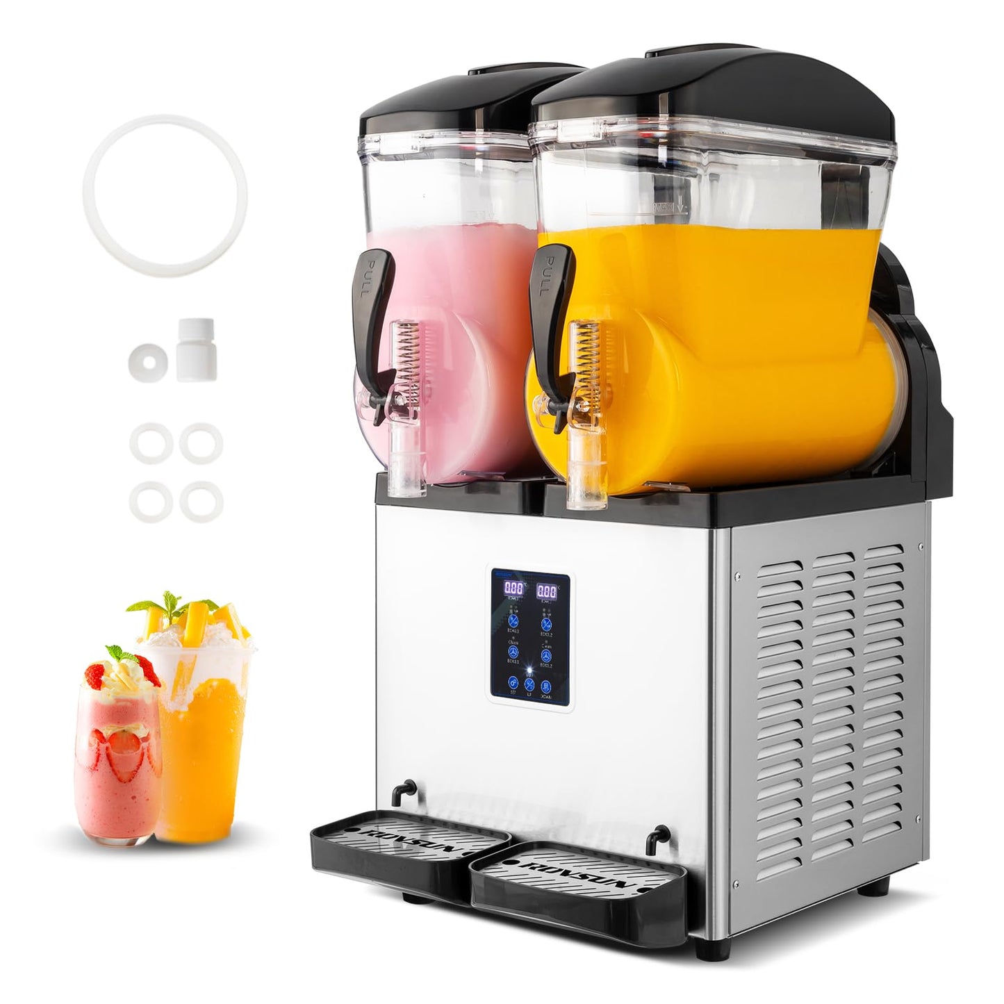 ROVSUN Margarita Machine Commercial Slushy Machine, 8 Gallon Slushie Machine Frozen Drink Machine Efficient Cooling Stainless Steel for Party Cafes Home Restaurant Bar 110V/60HZ