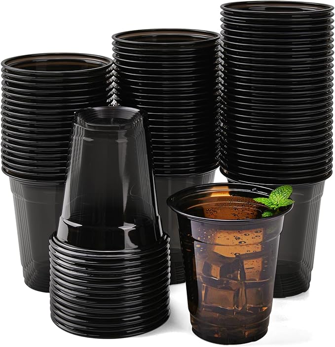 Yicentdp 50 Pack Black Clear Plastic Cups 12 oz Disposable Drinking Cups for Wedding Black Birthday Party Supplies