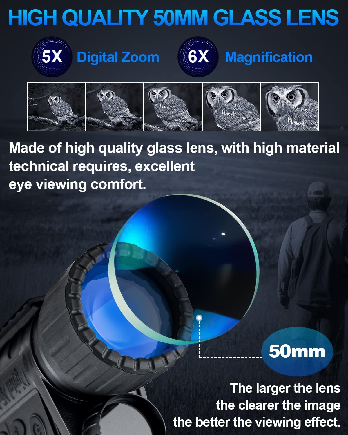 Bestguarder WiFi Night Vision Monocular Support Smartphone iOS/Android Night Watching HD in Full Darkness Clearly Infrared Camera Telescope 12MP Photo Video 5X Digital Zoom Night Vision Binocular