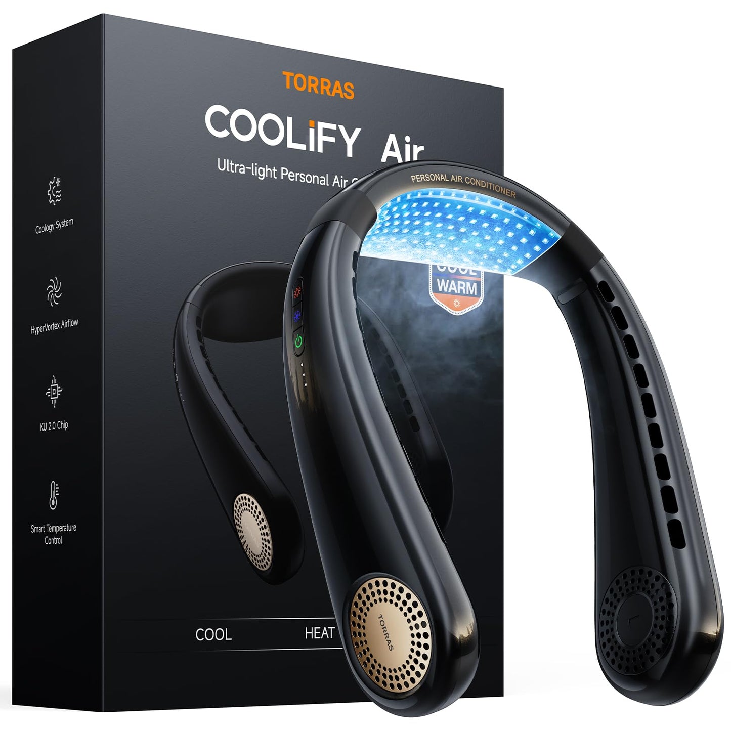 Torras Coolify Air Neck Fan Air Conditioner, 3D Airflow, Light Portable Fan Rechargeable, Personal Cooling Fan Travel Essentials