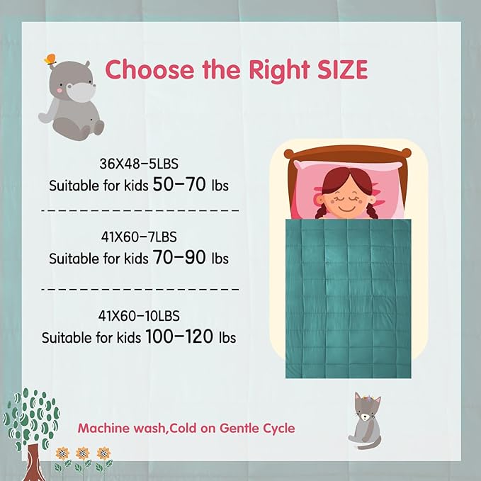 yescool Weighted Blanket (3 lbs, 36" x 48", Teal) Cooling Heavy Blanket for Sleeping Perfect for 20-40 lbs, Breathable Blanket with Premium Glass Bead, Machine Washable