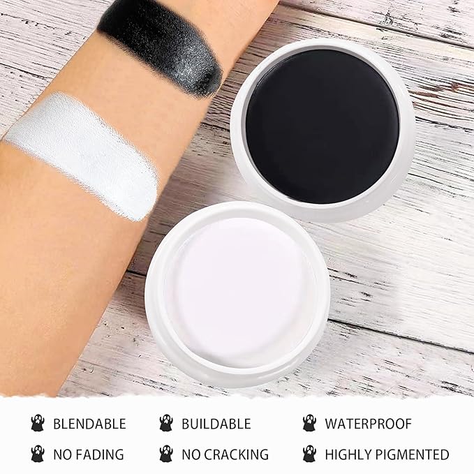 Black White Face Painting Kit: Halloween Body Makeup Special Effects Set for Adult - Professional SFX Makeup Clown Zombie Vampire Skeleton Cosplay