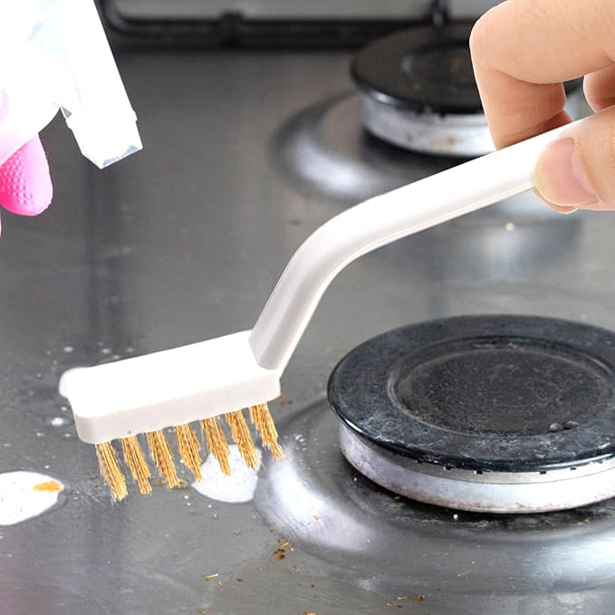 3Pcs Kitchen Cleaning Brush with Comfortable Handle Non-Slip Grip Multi-Functional Stove and Sink Scrubber for Countertop and Range Hood Cleaning