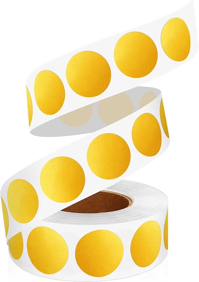 0.75 Inch Multi - Purpose Removable Labels,1000 PCS 3/4" Gold Dots for Classroom, Papers, Market, Price Tags, and Library Book Labels. Non - Printable Round Colored Stickers
