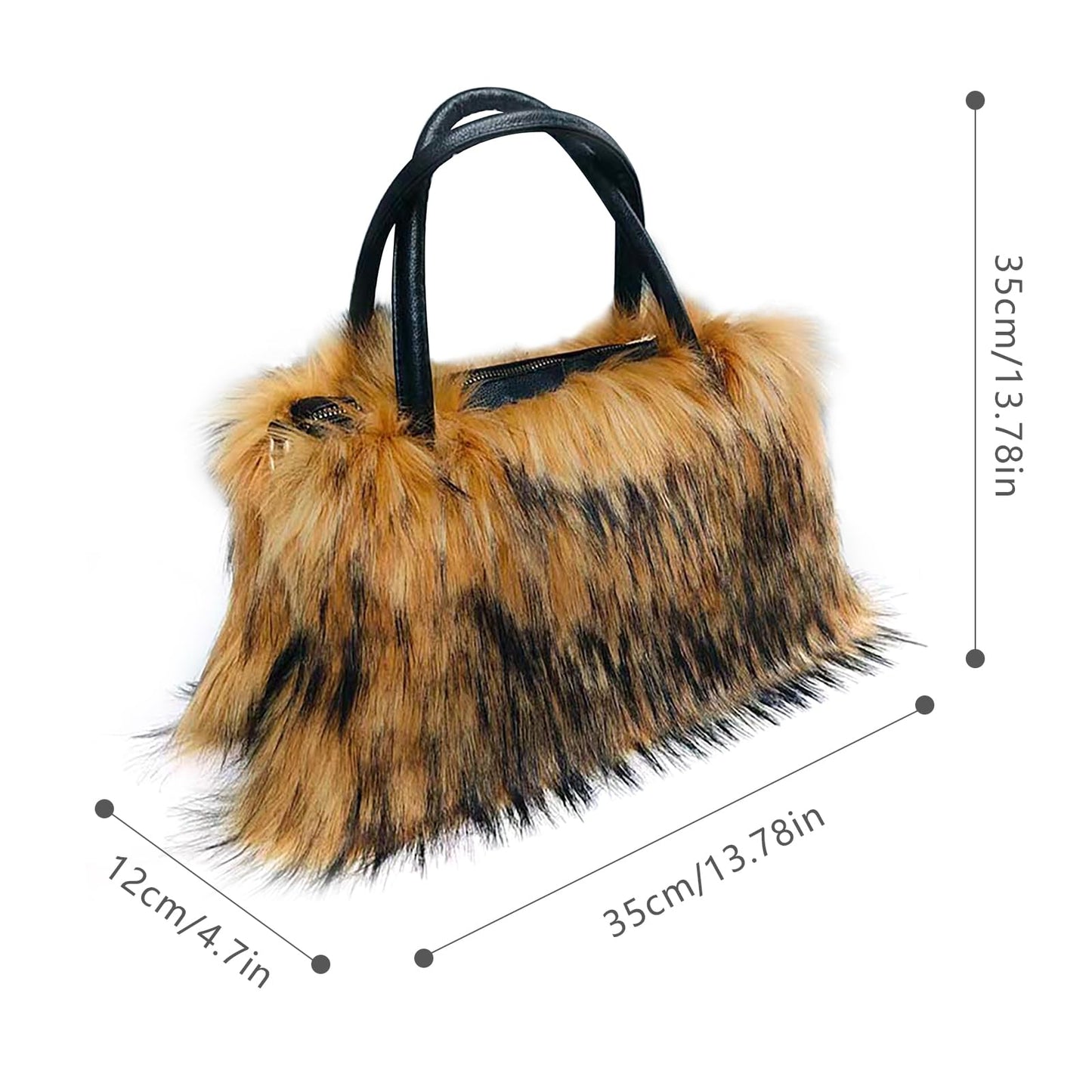 Women's Shoulder Handbags Faux Fur Tote Bag Fluffy Satchel Handbags for Women, Mom, Friends, Bridesmaids (Brown)