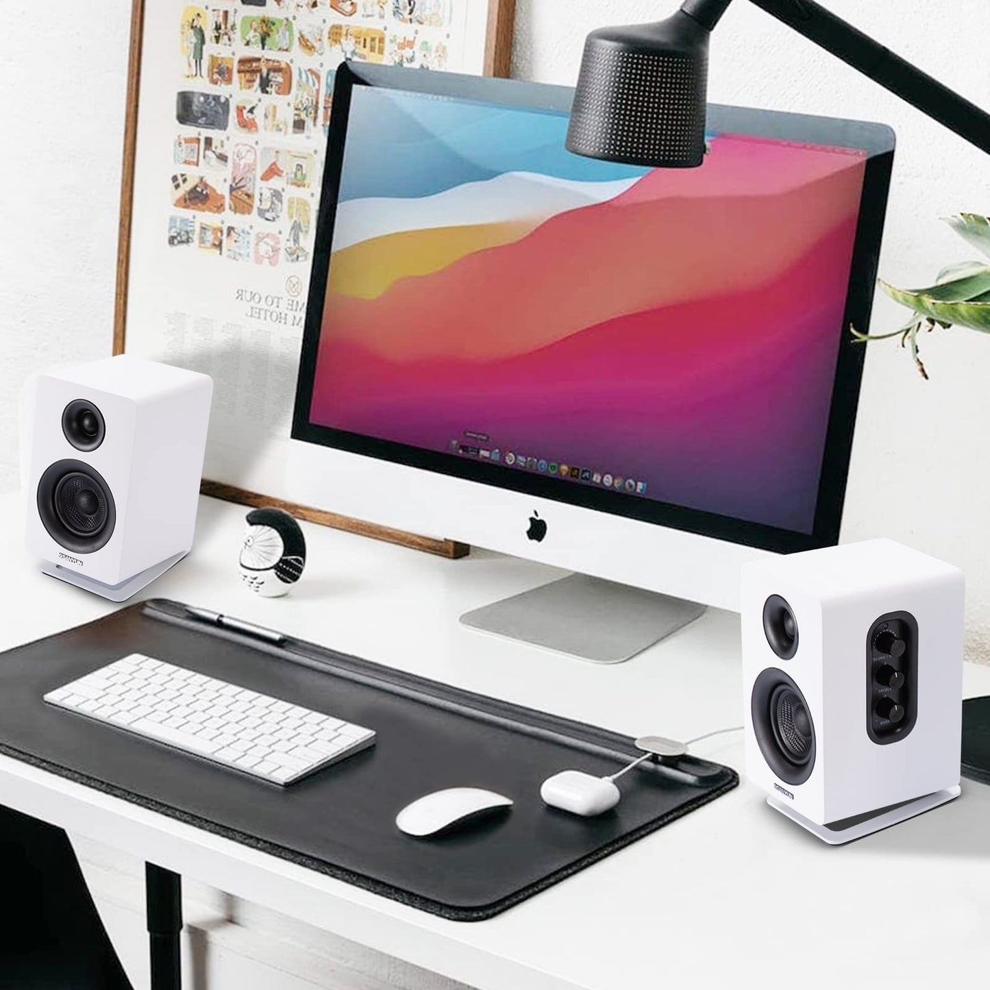 Sanyun SW601 Metal Desktop Stands for Compact 2''-3'' Speakers, Tilted Steel With Damping Foam Padding for Computer PC Tabletop Monitor, Recommended for SW208 White (Pair)