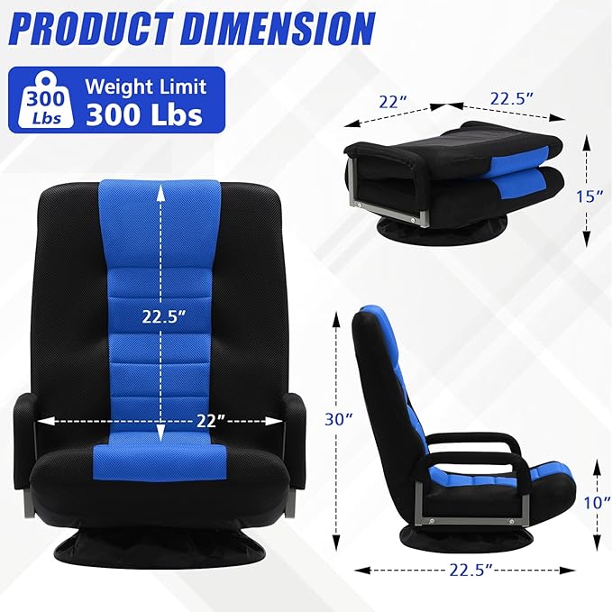 ACIPENSER Swivel Gaming Chair Multipurpose 2PACK Floor Gaming Chair for Playing Video Games, TV, Reading w/Armrest Lumbar Support & 6 Adjustable Postion Backrest for Adults & Kids,Blue