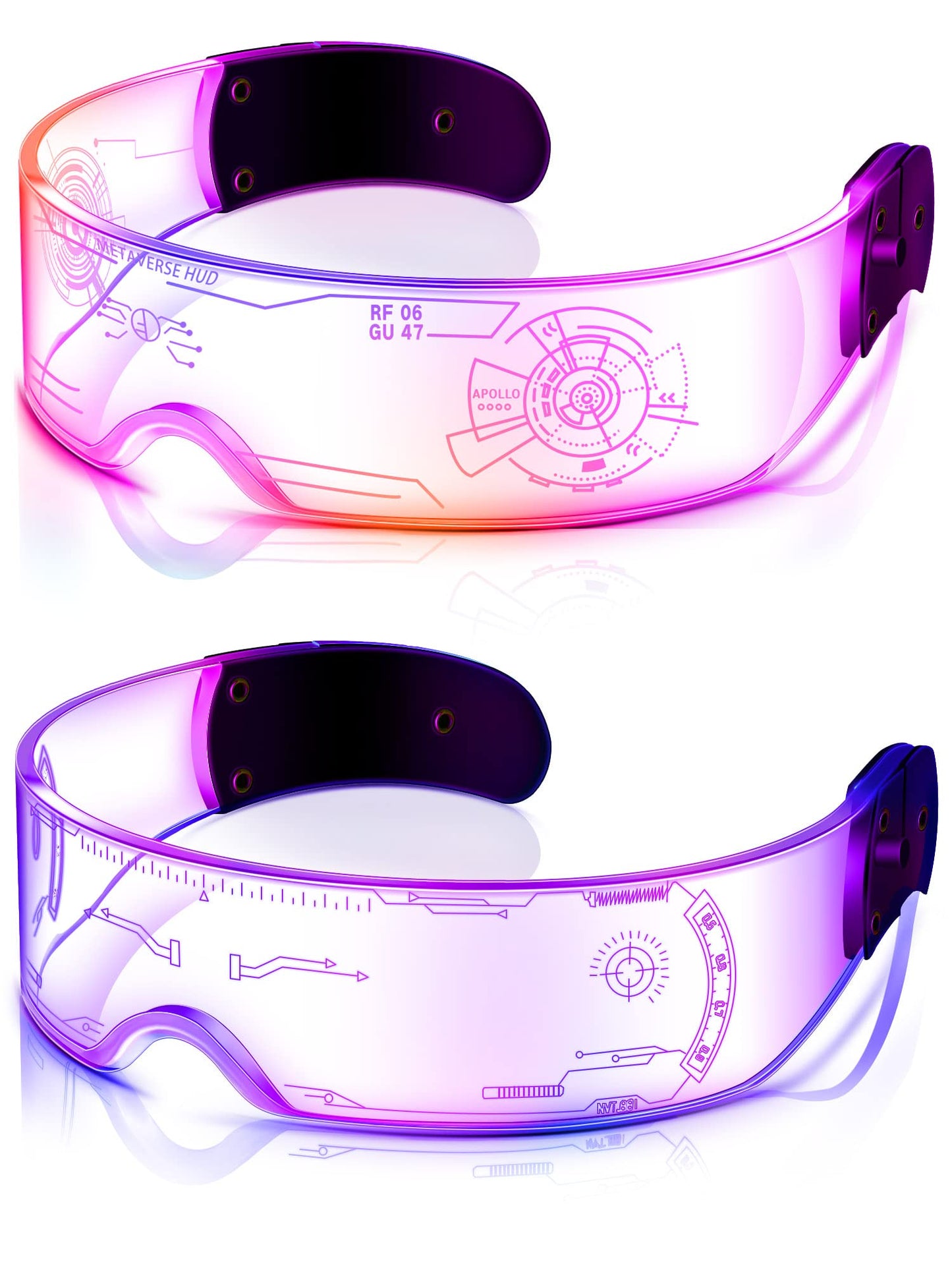 TOODOO 2 Pairs LED Visor Glasses 7 Colors Futuristic Glasses Light up Punk Accessories for Rave Party Costume(Attractive Style)