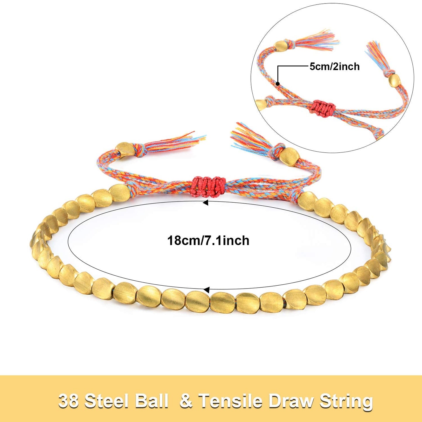 Hicarer 2 Pieces Tibetan Copper Bead Bracelets Handmade Braided Bracelets Adjustable Colorful Thread Beaded Bracelet (Trilateral