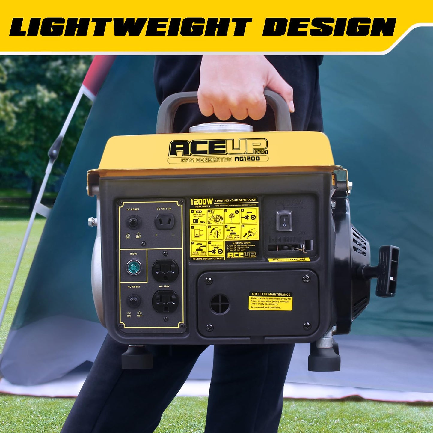 Aceup Energy 1,200W Gas Powered Generator, Small Portable Generator For Home Use Camping Ultralight, Epa & Carb Compliant